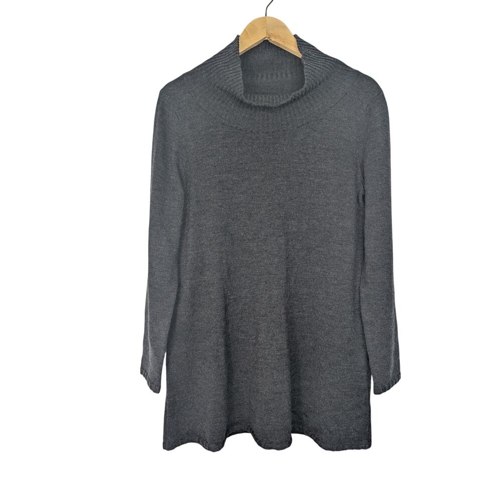 Eileen Fisher Charcoal Merino Wool Cowl Neck Tunic Sweater Minimalist